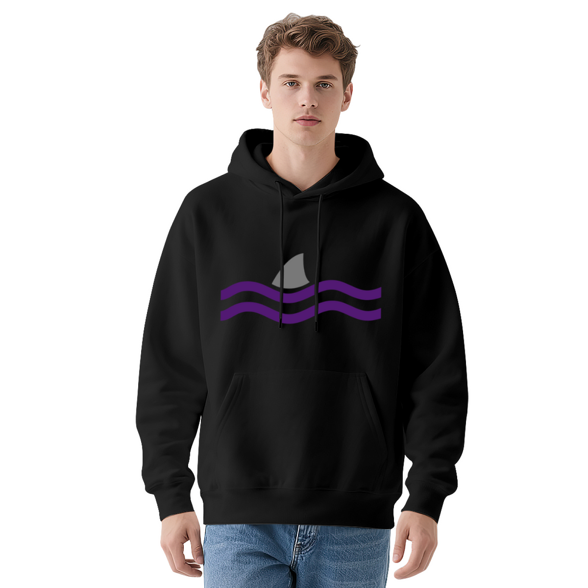 Minimalist Shark Fin Ocean Wave Red Hoodie