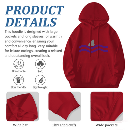 Minimalist Shark Fin Ocean Wave Red Hoodie