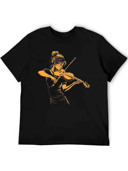 Violinist Graphic Tee - Black Cotton T-Shirt