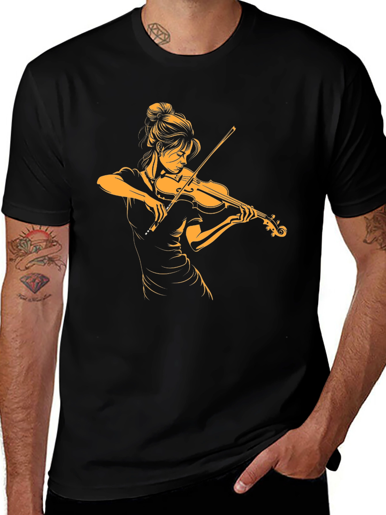 Violinist Graphic Tee - Black Cotton T-Shirt