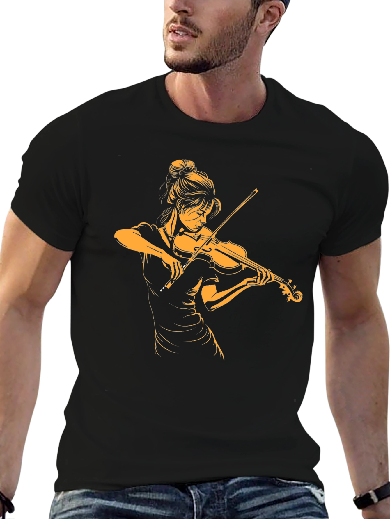 Violinist Graphic Tee - Black Cotton T-Shirt