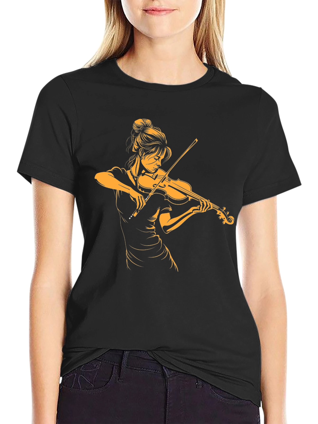 Violinist Graphic Tee - Black Cotton T-Shirt