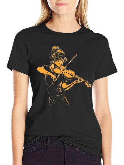 Violinist Graphic Tee - Black Cotton T-Shirt