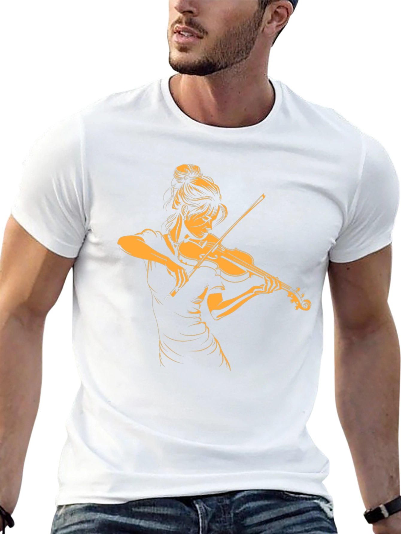 Violinist Graphic Tee - Black Cotton T-Shirt