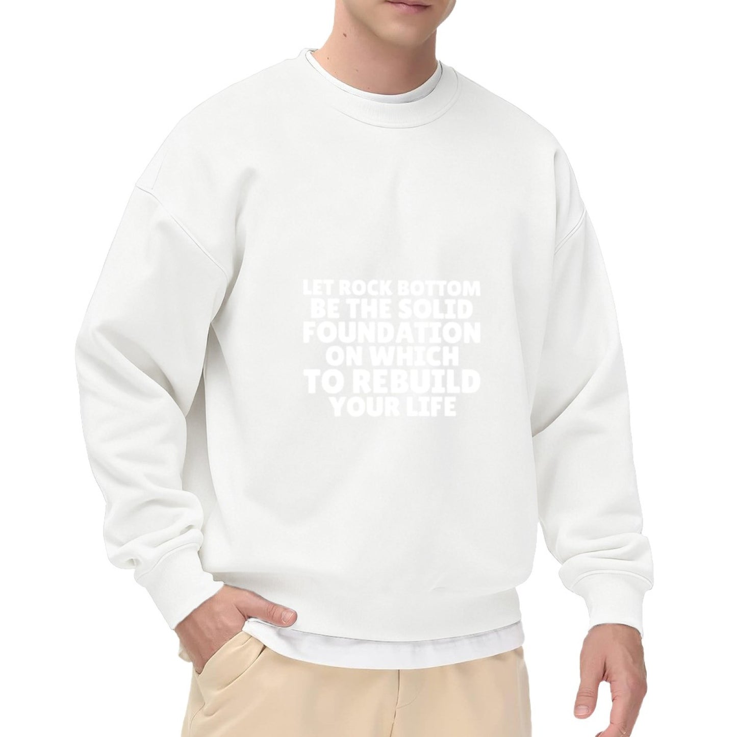 Playful "Rock Bottom As Foundation" Motivational Graphic Sweatshirt