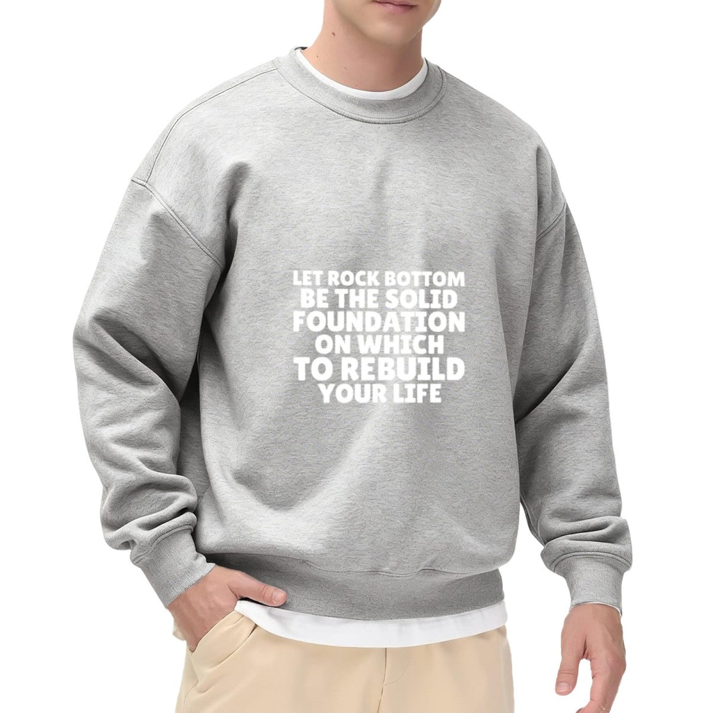 Playful "Rock Bottom As Foundation" Motivational Graphic Sweatshirt