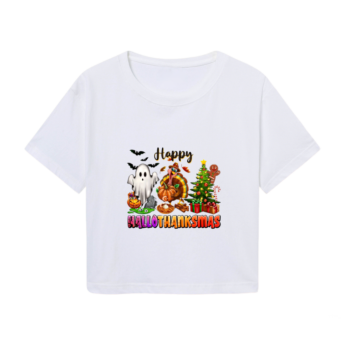Happy Hallothanksmas Holiday Mashup Cropped T?Shirt