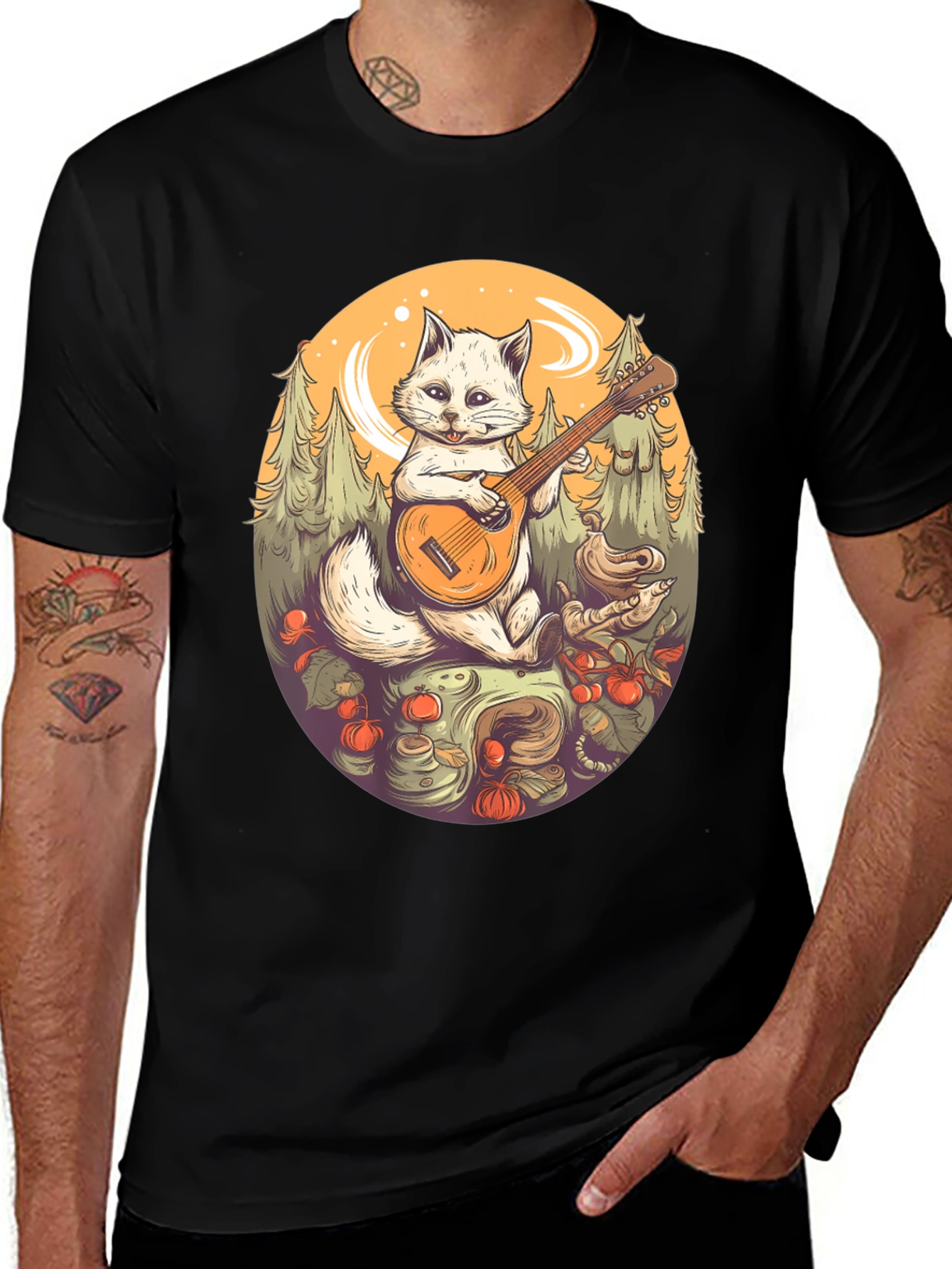 Cat Playing Banjo Graphic T-Shirt