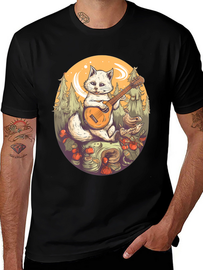 Cat Playing Banjo Graphic T-Shirt