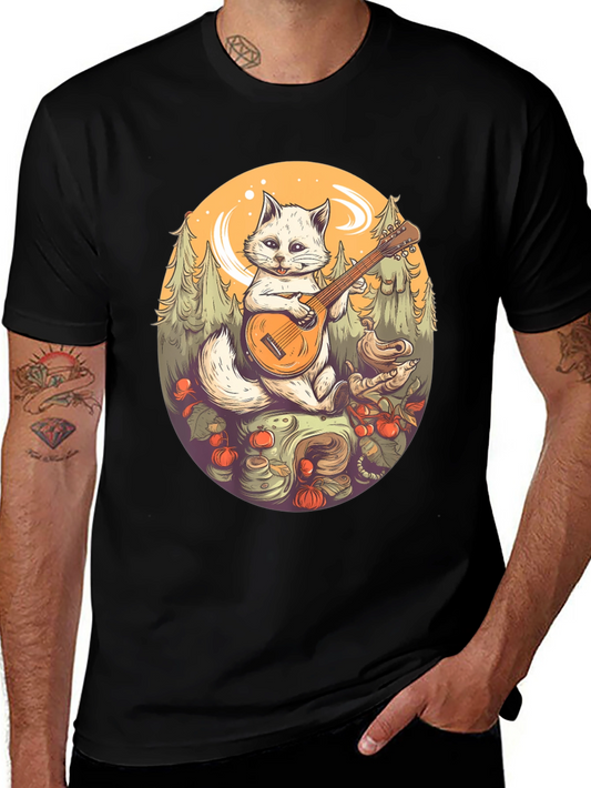 Cat Playing Banjo Graphic T-Shirt