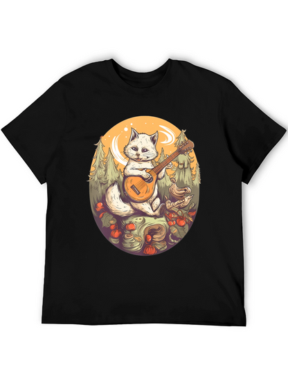 Cat Playing Banjo Graphic T-Shirt