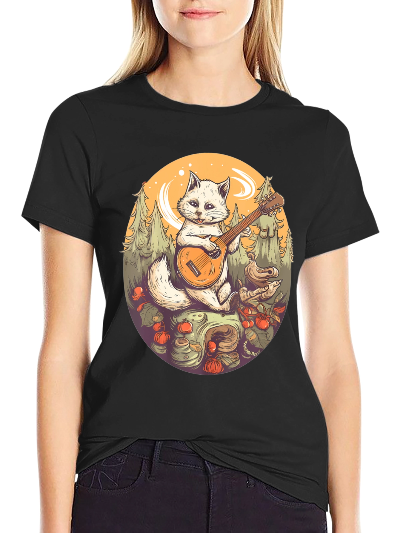 Cat Playing Banjo Graphic T-Shirt