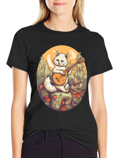 Cat Playing Banjo Graphic T-Shirt