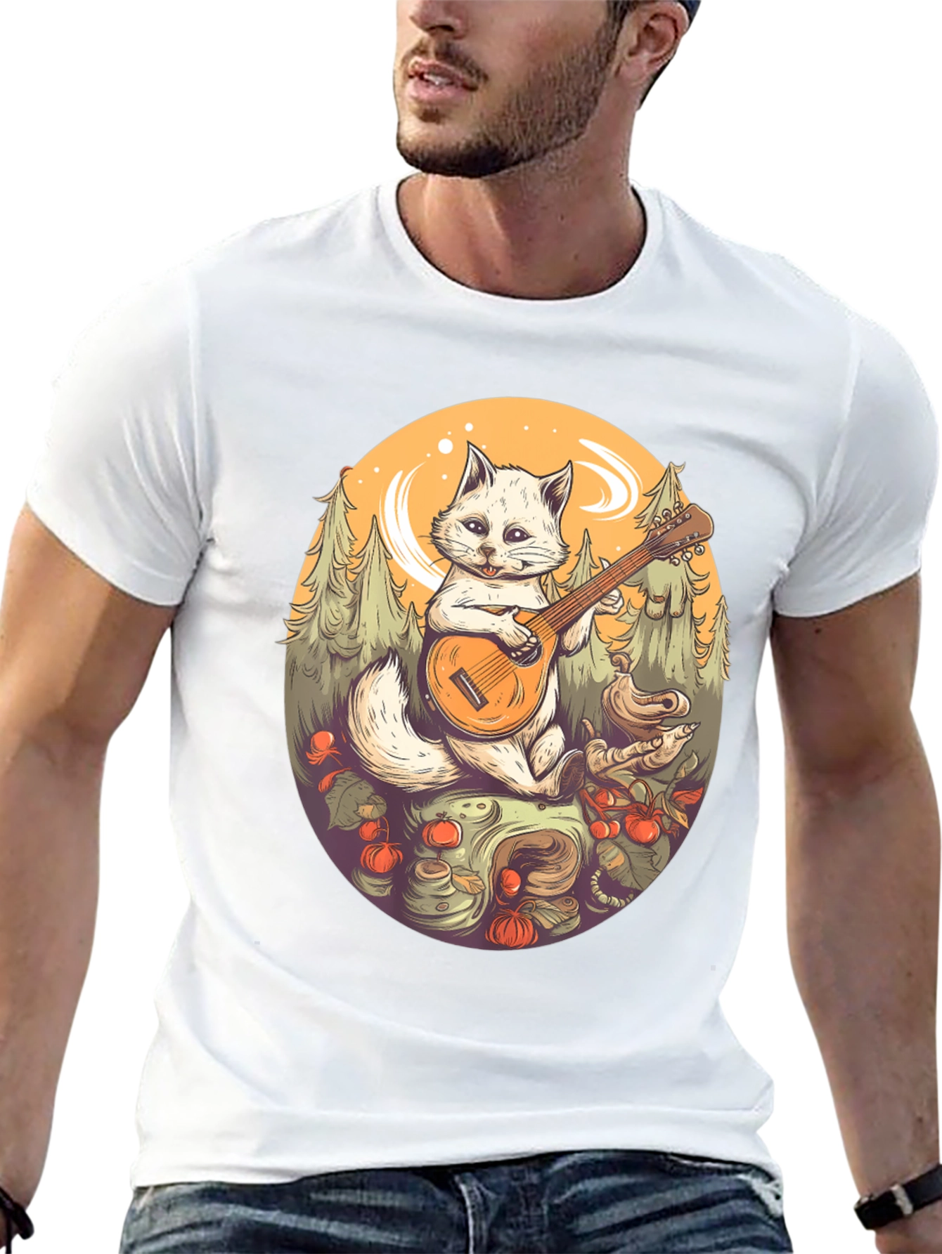 Cat Playing Banjo Graphic T-Shirt
