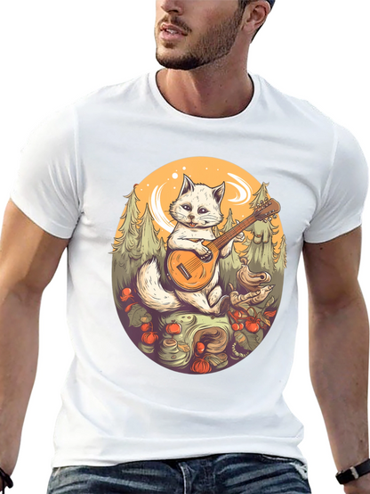 Cat Playing Banjo Graphic T-Shirt