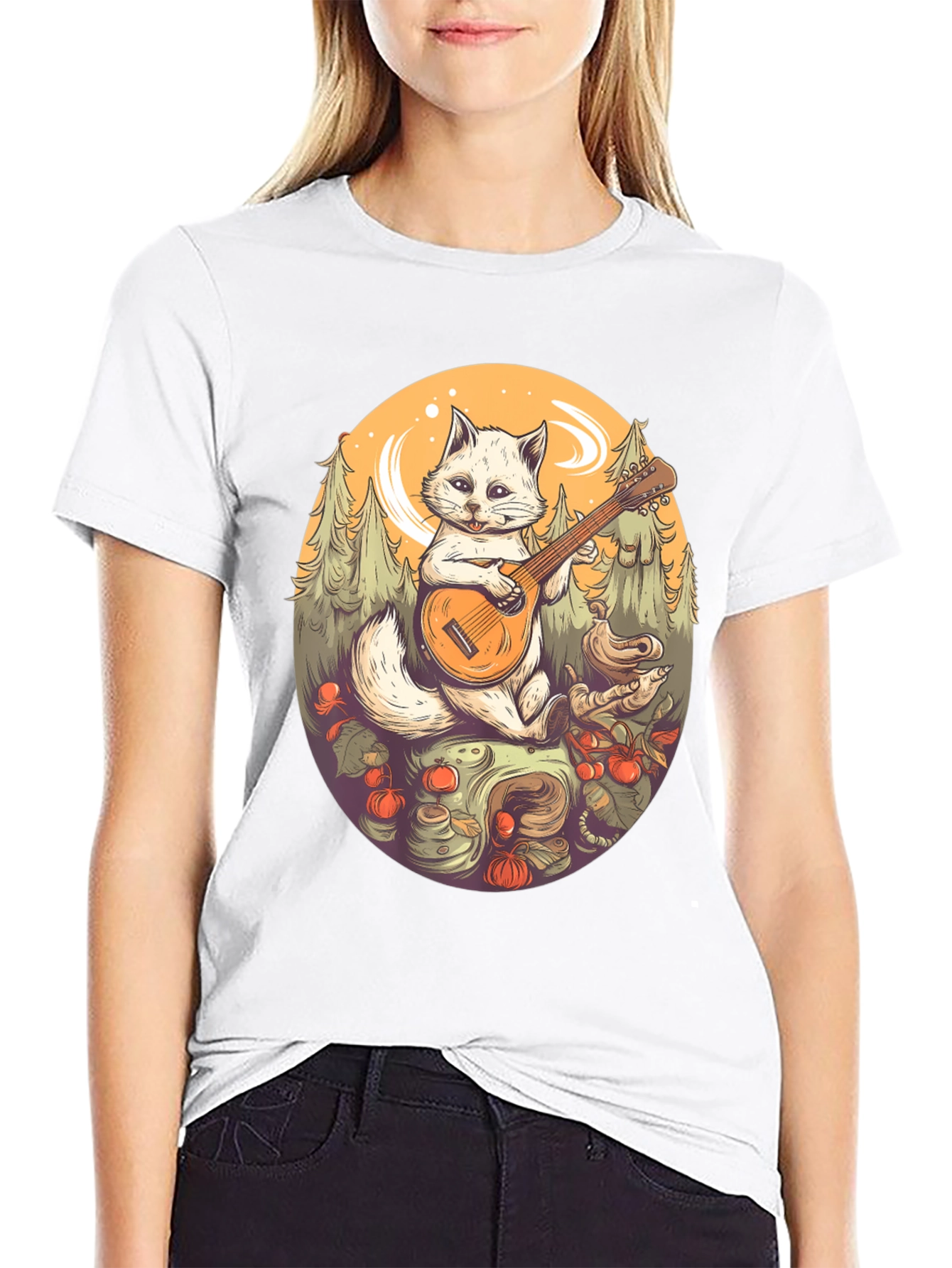 Cat Playing Banjo Graphic T-Shirt