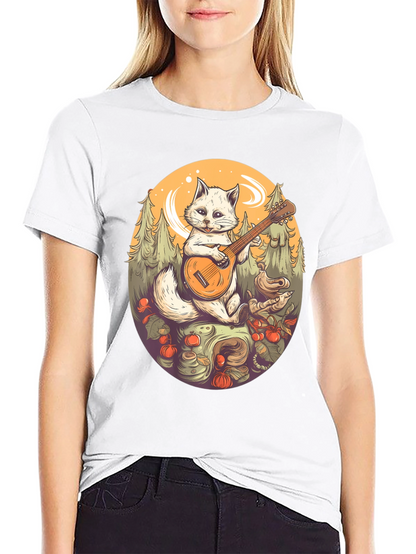 Cat Playing Banjo Graphic T-Shirt