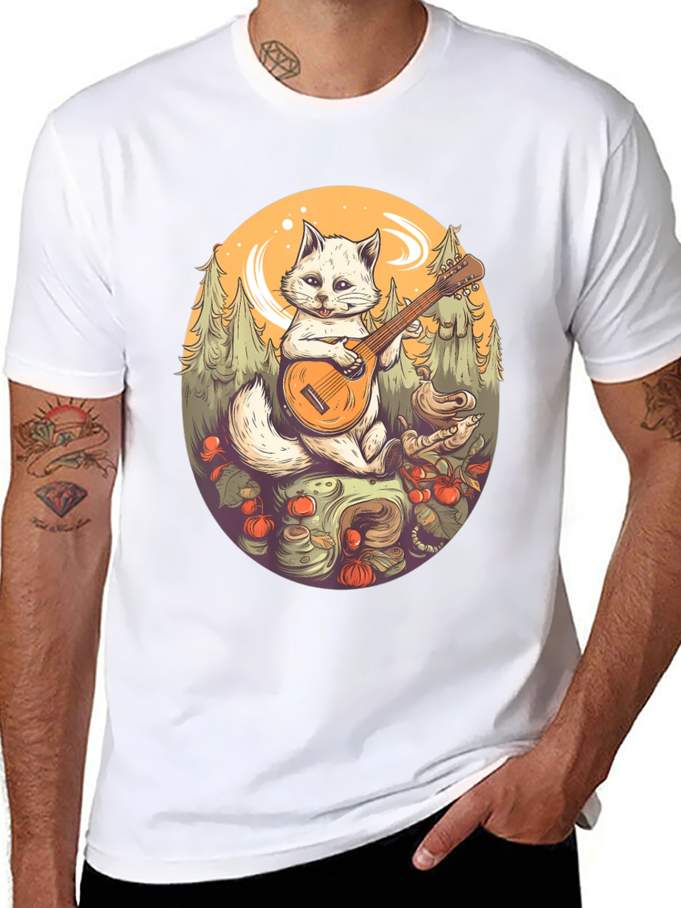 Cat Playing Banjo Graphic T-Shirt