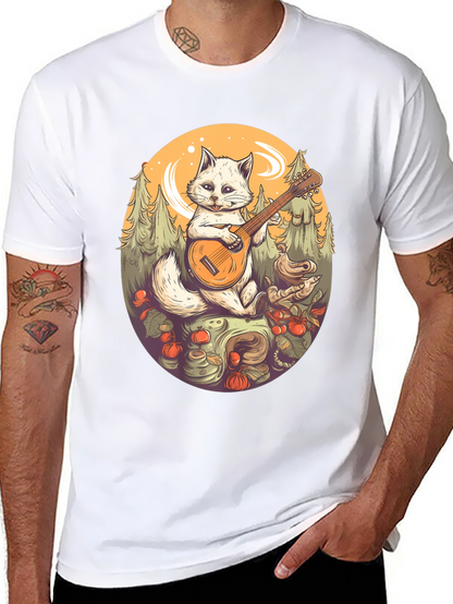 Cat Playing Banjo Graphic T-Shirt