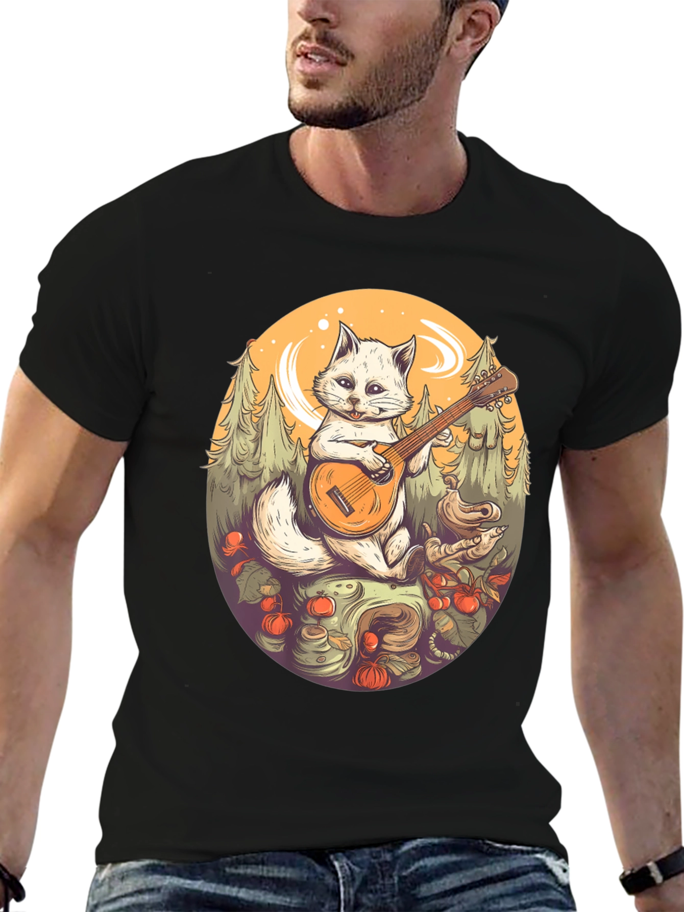 Cat Playing Banjo Graphic T-Shirt