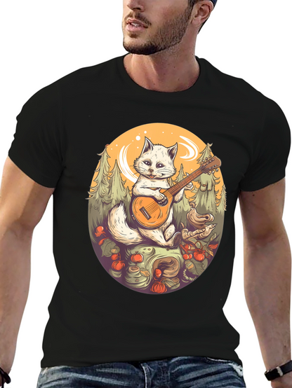 Cat Playing Banjo Graphic T-Shirt