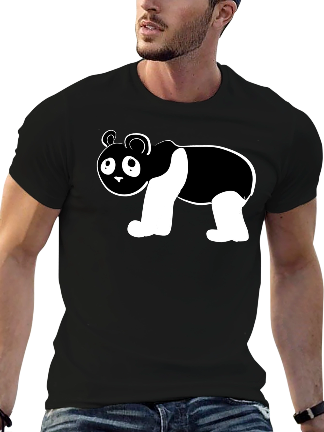 Cute Panda Bear Graphic Black T-Shirt
