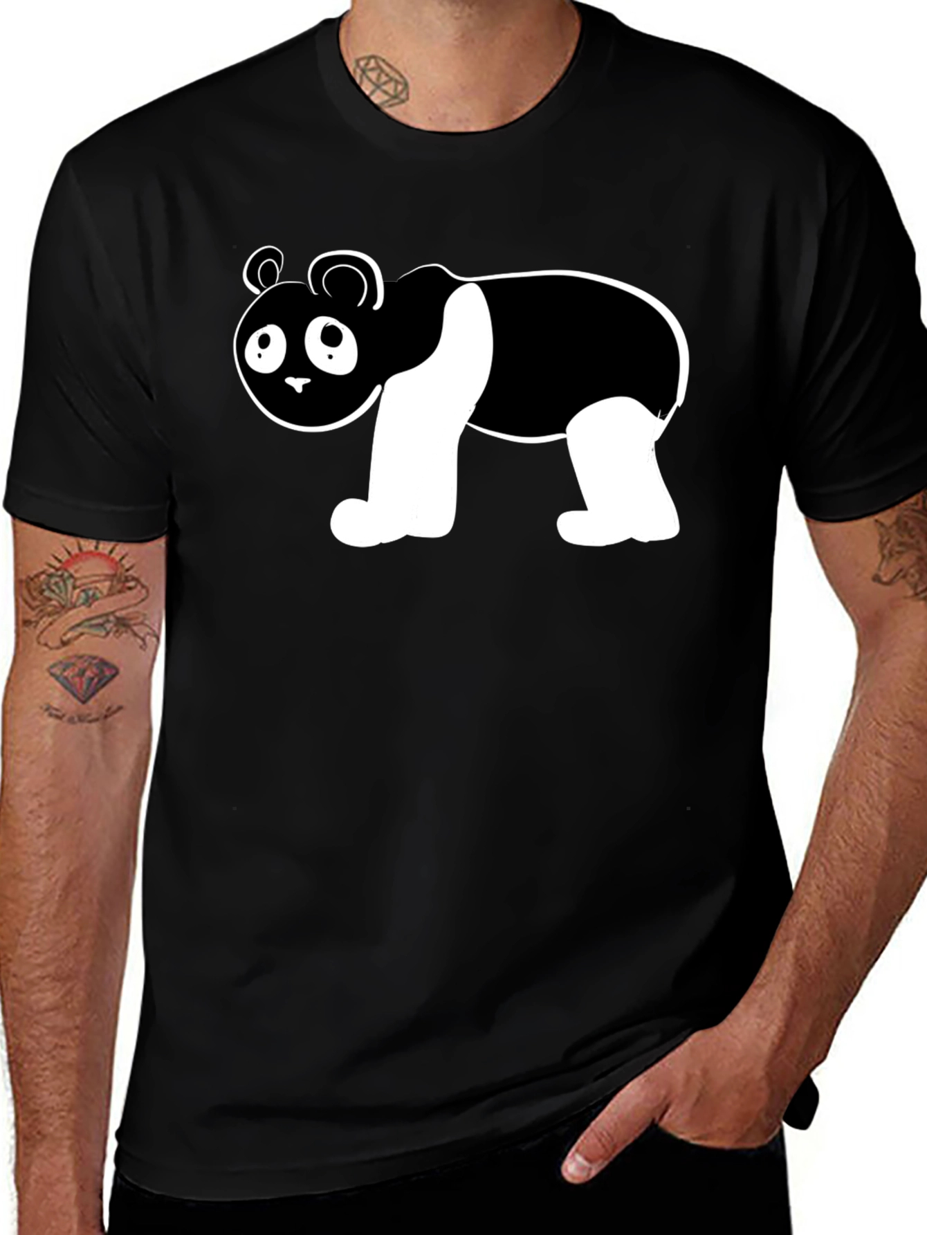 Cute Panda Bear Graphic Black T-Shirt