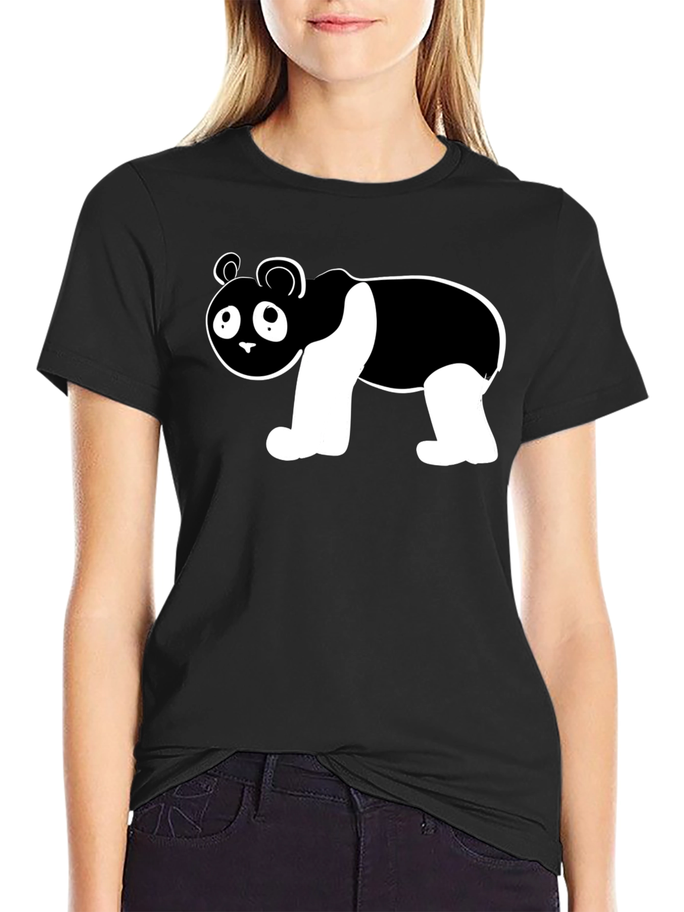 Cute Panda Bear Graphic Black T-Shirt