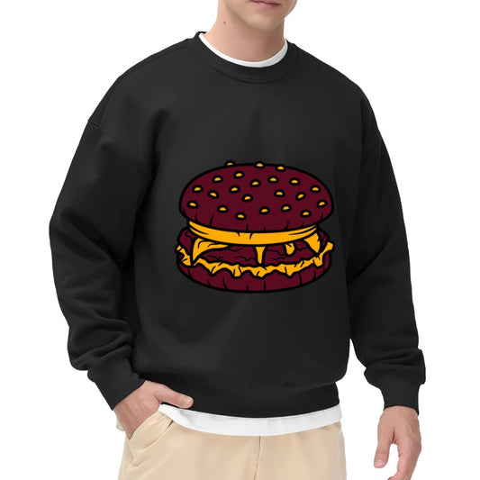Playful Cheesy Burger Print Crewneck Sweatshirt