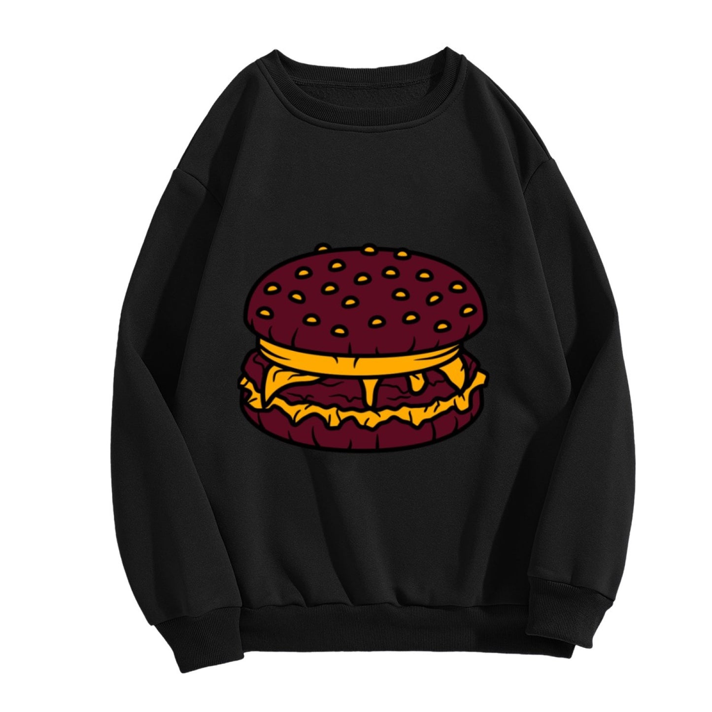 Playful Cheesy Burger Print Crewneck Sweatshirt