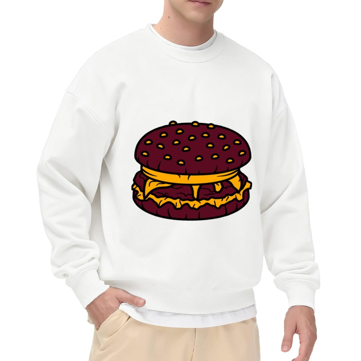 Playful Cheesy Burger Print Crewneck Sweatshirt