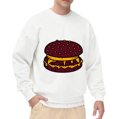Playful Cheesy Burger Print Crewneck Sweatshirt