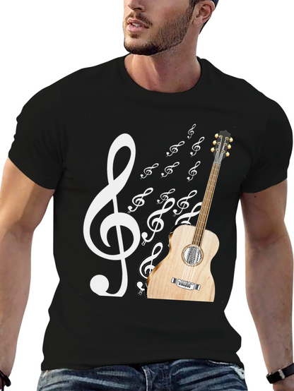 Musical Graphic T-Shirt: Guitar & Treble Clef Design