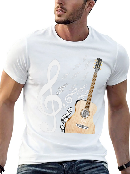 Musical Graphic T-Shirt: Guitar & Treble Clef Design