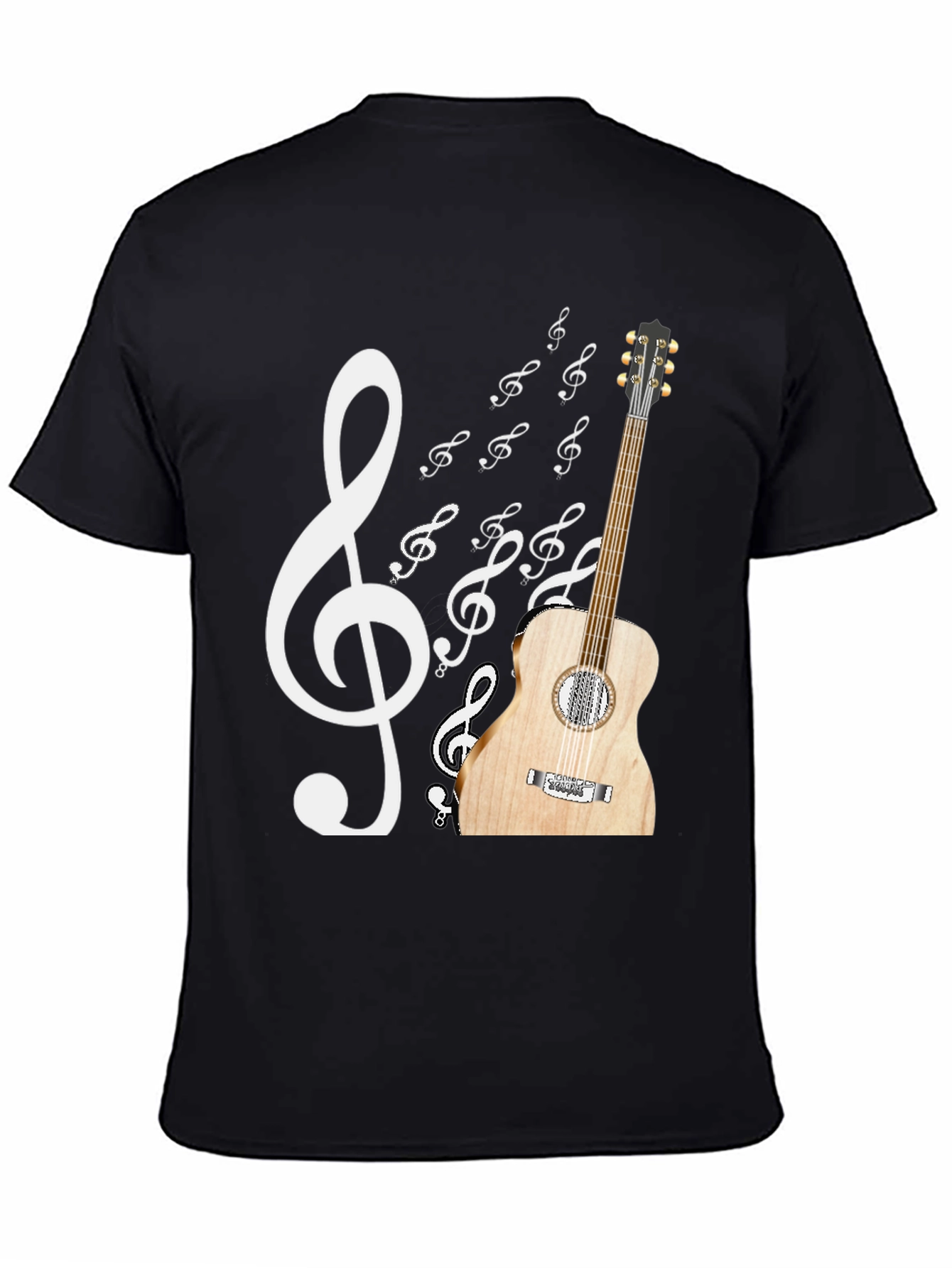 Musical Graphic T-Shirt: Guitar & Treble Clef Design