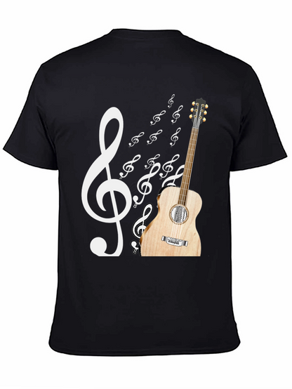 Musical Graphic T-Shirt: Guitar & Treble Clef Design
