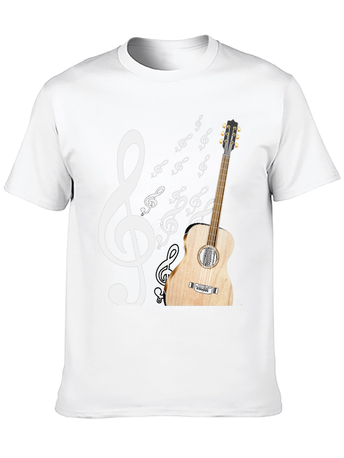 Musical Graphic T-Shirt: Guitar & Treble Clef Design