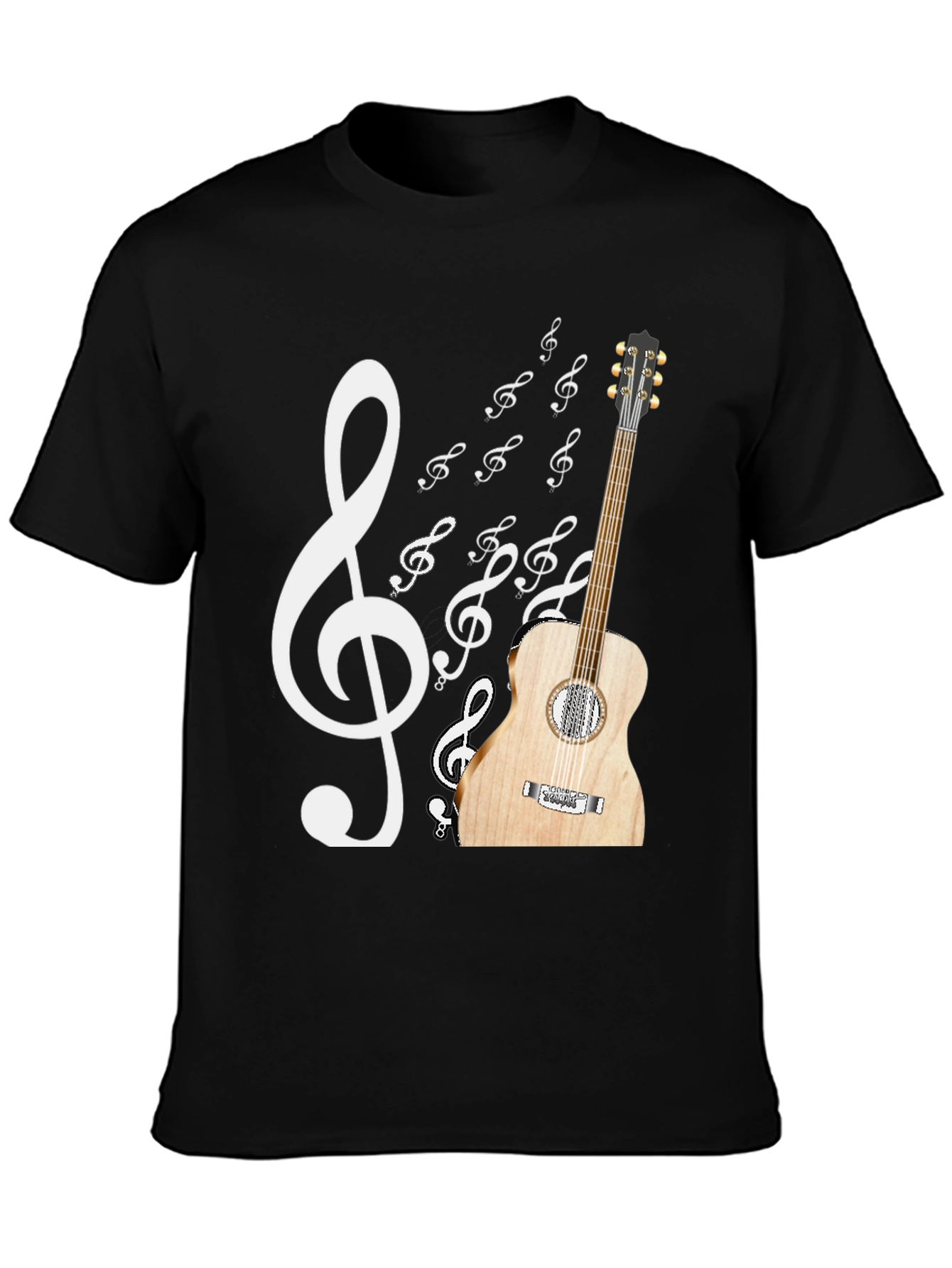 Musical Graphic T-Shirt: Guitar & Treble Clef Design