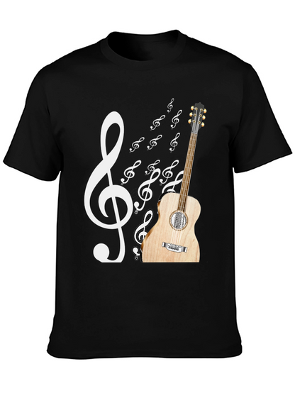 Musical Graphic T-Shirt: Guitar & Treble Clef Design