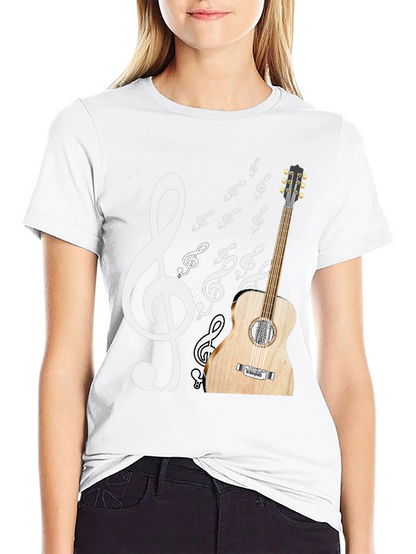 Musical Graphic T-Shirt: Guitar & Treble Clef Design