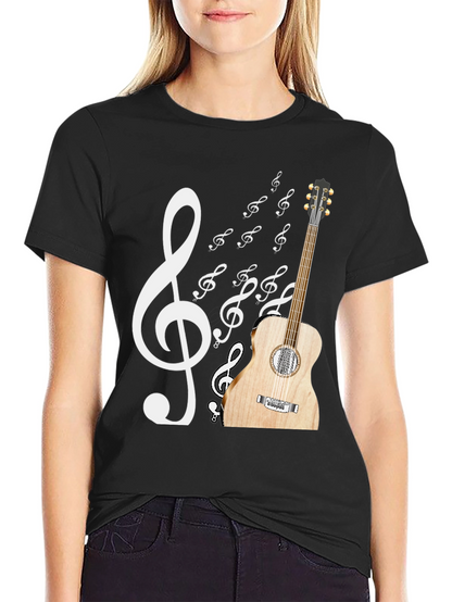 Musical Graphic T-Shirt: Guitar & Treble Clef Design