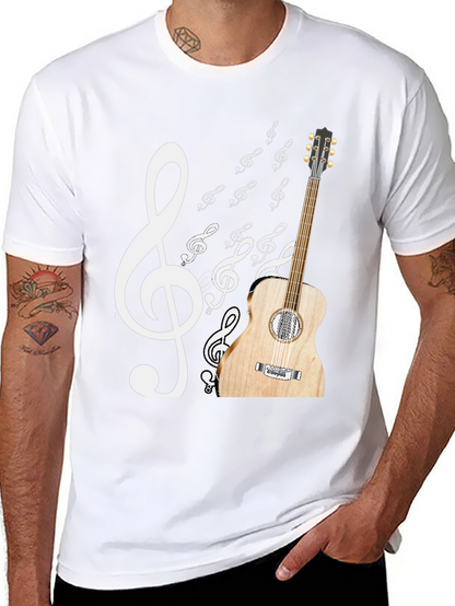 Musical Graphic T-Shirt: Guitar & Treble Clef Design