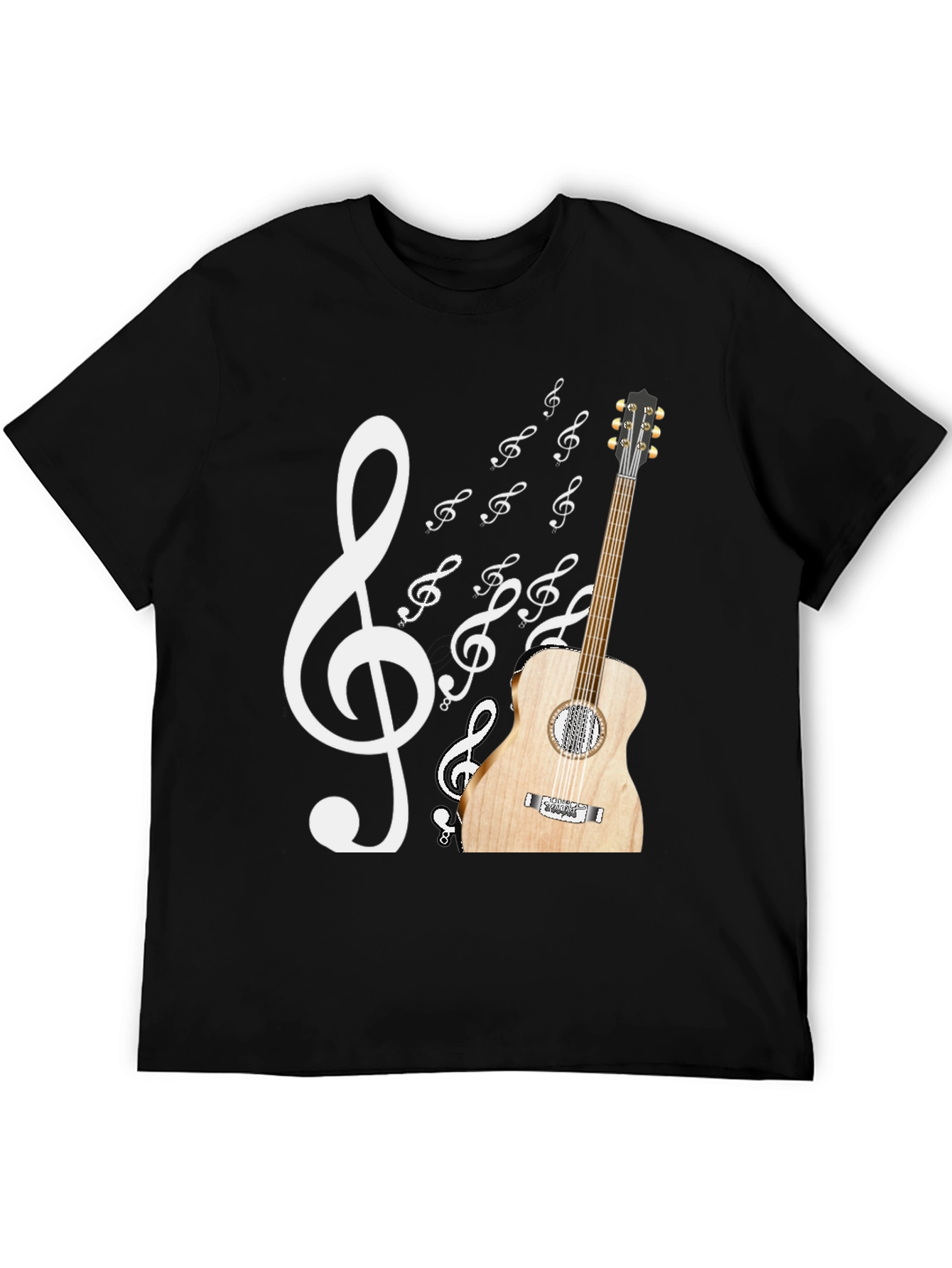 Musical Graphic T-Shirt: Guitar & Treble Clef Design