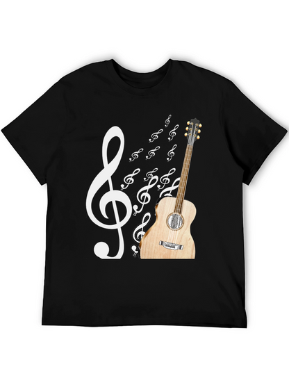 Musical Graphic T-Shirt: Guitar & Treble Clef Design