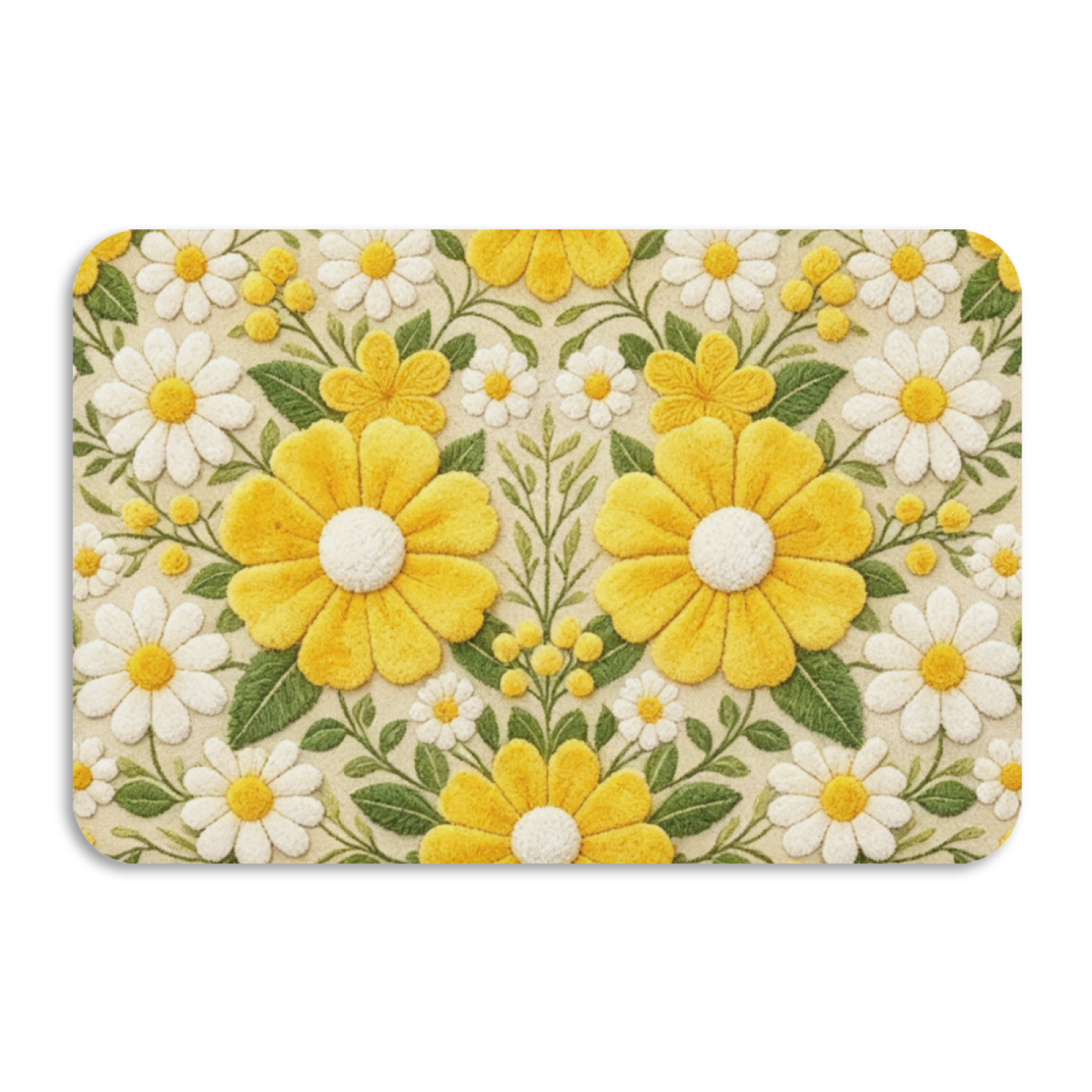 Embroidered Style Daisy Floral£üImitation Embroidery Yellow White Daisy Floral Diatomite Mat, Fresh Non?Slip Bathroom Entry Floor Rug