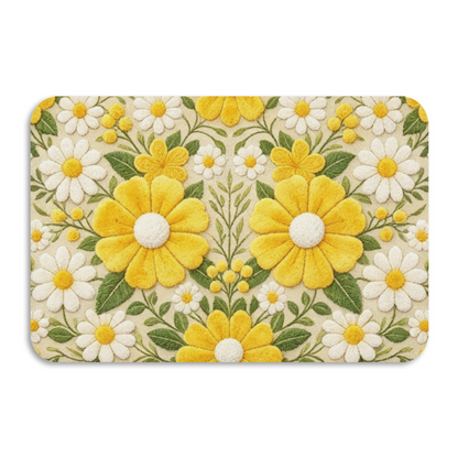 Embroidered Style Daisy Floral£üImitation Embroidery Yellow White Daisy Floral Diatomite Mat, Fresh Non?Slip Bathroom Entry Floor Rug