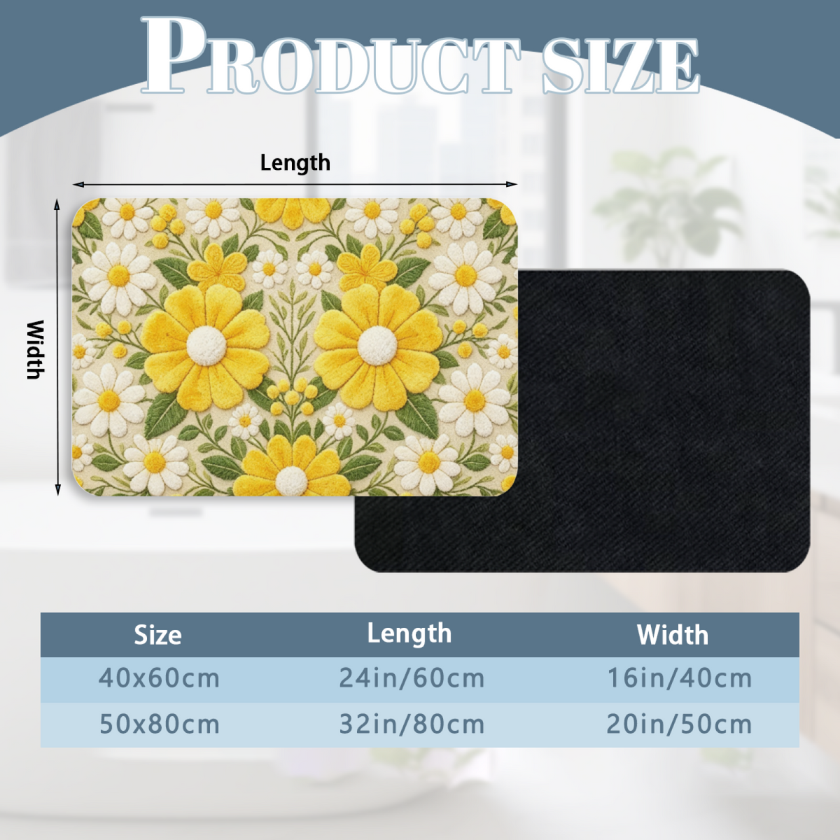 Embroidered Style Daisy Floral£üImitation Embroidery Yellow White Daisy Floral Diatomite Mat, Fresh Non?Slip Bathroom Entry Floor Rug