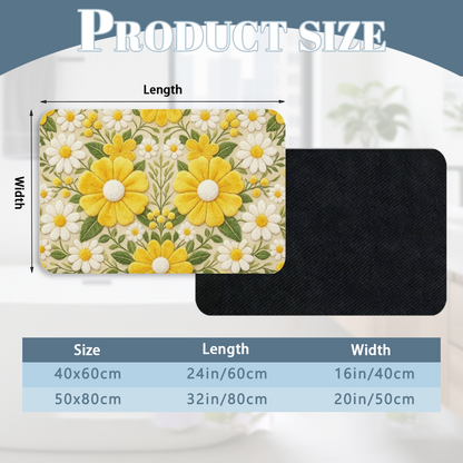 Embroidered Style Daisy Floral£üImitation Embroidery Yellow White Daisy Floral Diatomite Mat, Fresh Non?Slip Bathroom Entry Floor Rug