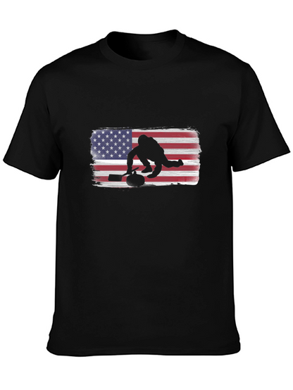 USA Curling Silhouette Tee - Patriotic Sport Shirt