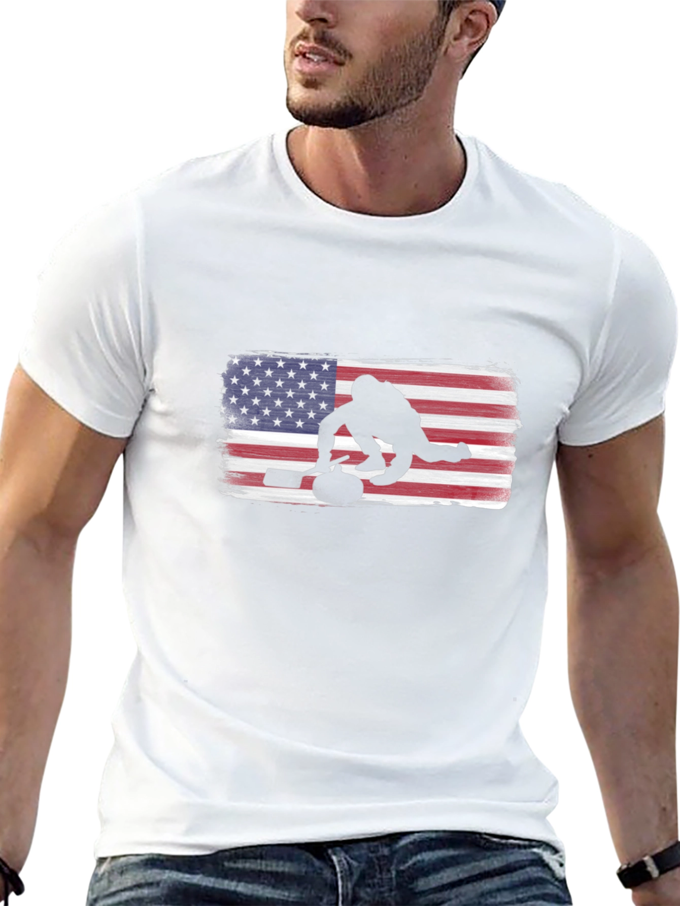 USA Curling Silhouette Tee - Patriotic Sport Shirt